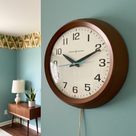 General Electric Other - Vintage GE Wall Clock Model 2008A-Brown Atomic Mid Century-Working-USA-Retro-MCM